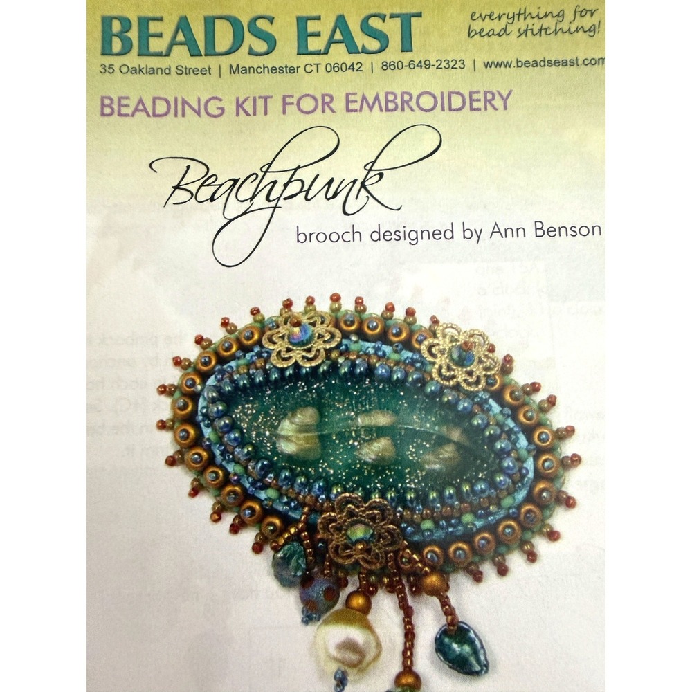 Beachpunk Brooch Beading Kit Beads East Ann Benson Embroidery Aqua Gold BK9